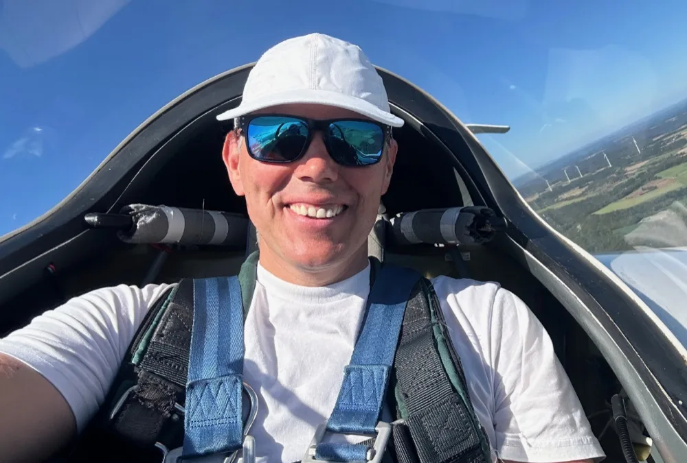 Christian in the cockpit of his glider
