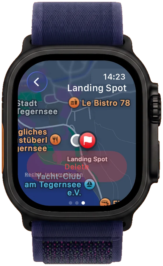 Marking the landing spot on the map
